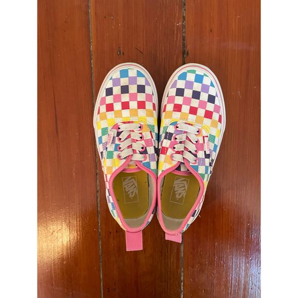 Vans Kids Authentic Low Top Multicolor Rainbow Checkerboard – Size 2.0 US Kids - Picture 2 of 6